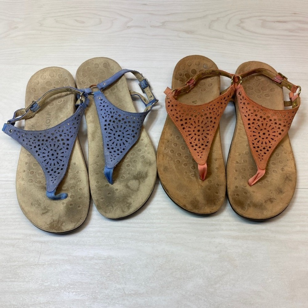 Vionic Womens 9 Kirra Perf Sandals Lot 2 Orthotic Suede Blue Coral Boho Comfort